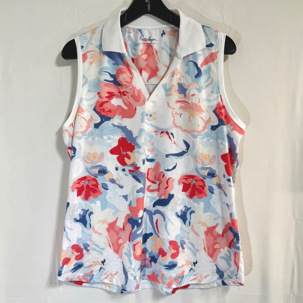 Walter Hagen Womens XL Sleeveless Golf Polo Shirt Floral Performance 11 Top